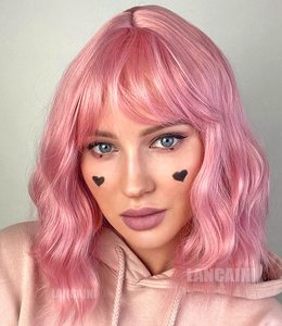 <span class=keywords><strong>Perruque</strong></span> Bob mi-longue rose pastel à lacets entièrement noués, avec frange, ondulée lâche, en fibre haute température, pour <span class=keywords><strong>femme</strong></span>, parfaite pour le cosplay et les costumes. - Product Image 5