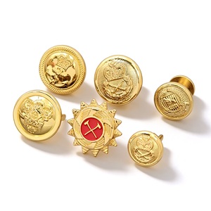 Gold Metal Shank <b>Buttons</b> with Embossed Logo Pattern Classic Round Design for Uniforms and Formal Wear - Product Image 1