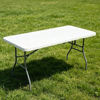 Table pliante en plastique HDPE avec cadre en métal, rectangulaire, portable, légère, pour pique-nique en plein air