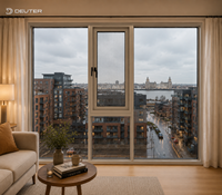 Ventana Abatible de Aluminio para Proyectos de Apartamentos, con Rotura de Puente Térmico, Triple Acristalamiento Low-E, Insonorizada, Eficiente Energéticamente y con Malla de Seguridad