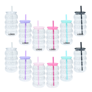 Vaso de Plástico Acrílico Transparente de 16oz con Logotipo Personalizado, Tipo Libby, con Tapa Colorida y Pajita para Beber Directamente, Reutilizable - Product Image 1