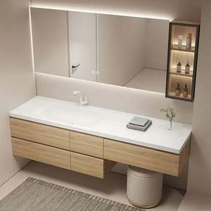 Warm and Healing Natural Wood Wind New Design Waterproof <b>Bathroom</b> <b>Vanity</b> with Double Sink and Mirror - Product Image 6
