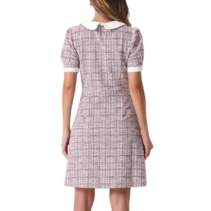 Vestido ajustado de alta calidad con cuello en <span class=keywords><strong>U</strong></span> para mujer, minivestido de Tweed de manga corta <span class=keywords><strong>a</strong></span> cuadros para mujer - Product Image 2