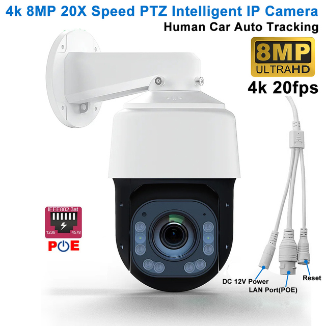 8MP 60X Zoom 20X Optics 3X Digital PTZ Network High Speed Camera AI Auto Tracking Built-In Mic POE Outdoor 4K CCTV Camera
