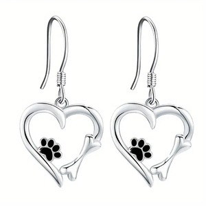 Orecchini pendenti a forma di cuore con zampa di gatto per donna, gioielli alla moda in stile principessa dolce - Product Image 6
