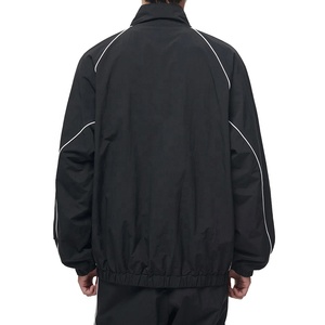 <b>Mens</b> Retro Windbreaker <b>Jacket</b> Black Track <b>Jacket</b> <b>White</b> Piping Custom Logo Athletic Outerwear Zipper OEM Service Breathable - Product Image 2