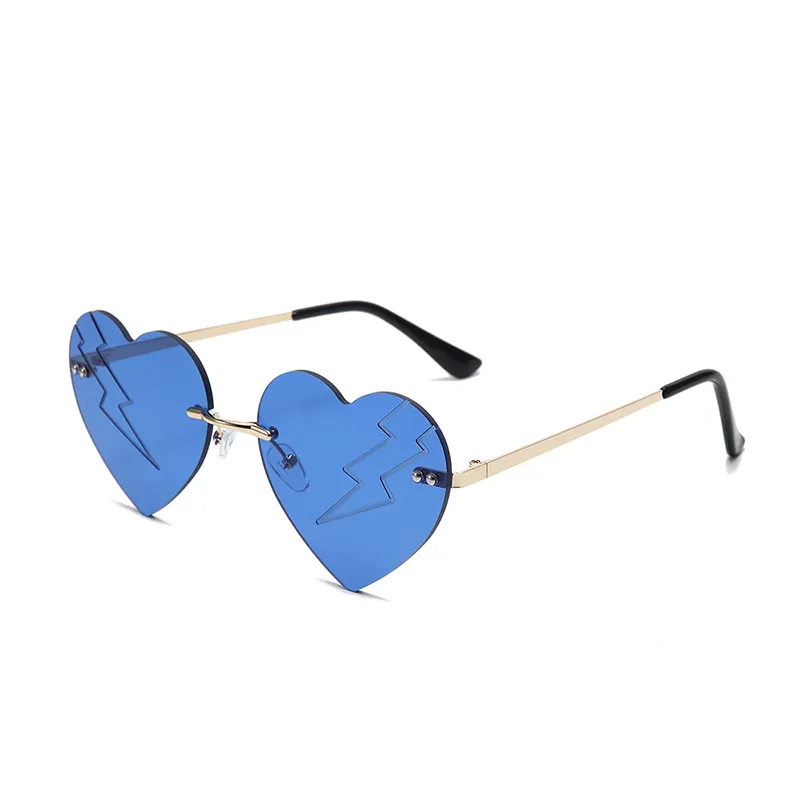 2022 nouveau Style mode rétro amour océan pièce lunettes de soleil en forme de coeur sans monture métal fête lunettes