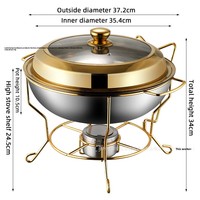 Grand réchaud de buffet professionnel en acier inoxydable plaqué or, avec couvercle en verre, sans revêtement, chauffé à l'alcool, pour la restauration