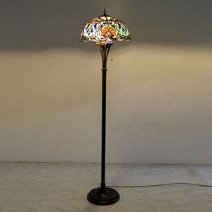 LongHuiJing Antique Blue Tiffany Floor <b>Lamp</b> 16-Inch Stained <b>Glass</b> Lampshade Elegant Standing Light for Bedroom & Restaurant - Product Image 4