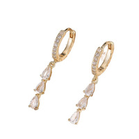 Pendientes de Aro Colgantes de Oro Laminado con Circonitas Cúbicas en Forma de Lágrima, Joyería Nupcial para Ella, Pendientes Colgantes Brillantes de Lágrima con Circonitas Cúbicas