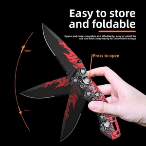 Navaja de Bolsillo Personalizable con Diseño de Calavera 3D, Acero Inoxidable, Aleación de Titanio, Mango de Aluminio, Acabado Azul Horno, para Supervivencia al Aire Libre - Product Image 4