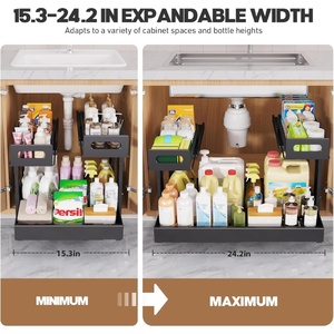 Organisateur de rangement <span class=keywords><strong>sous</strong></span> évier extensible à 2 niveaux, tiroirs réglables en hauteur avec glissières à billes améliorées - Product Image 3