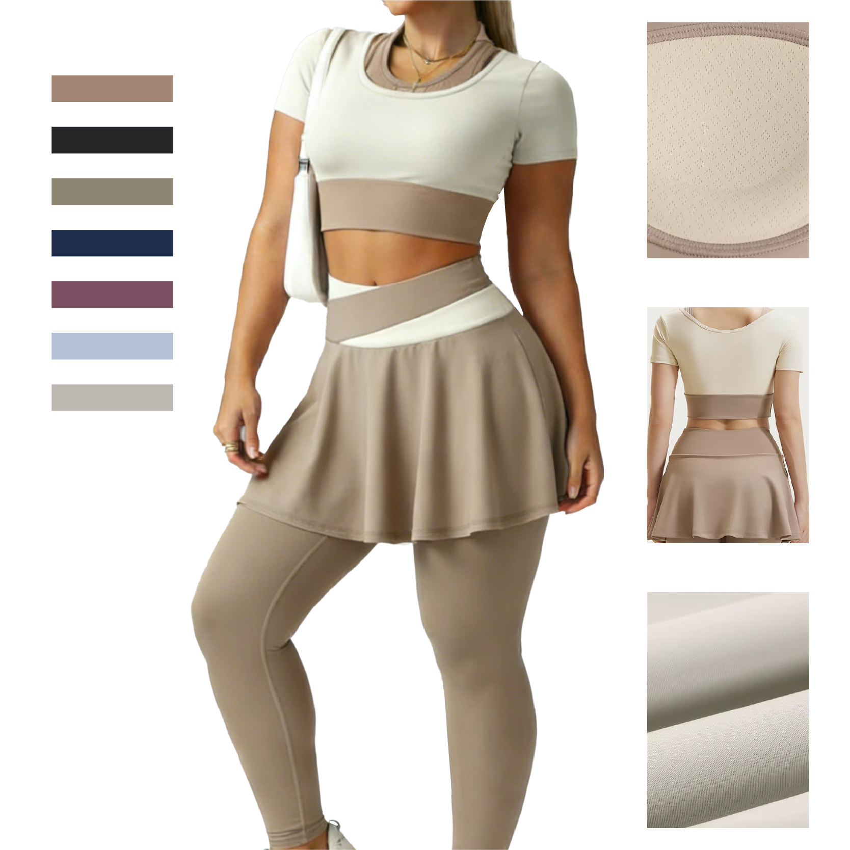 Women's Two-Piece Yoga Suit Set Spandex/Polyester Four-Way Stretch Breathable Elastic Waist Color Blocking Solid Short Front
