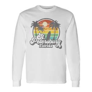 Camiseta de manga larga St Petersburg Florida Surf, diseño retro vintage, gráfico de palmeras al atardecer - Product Image 1