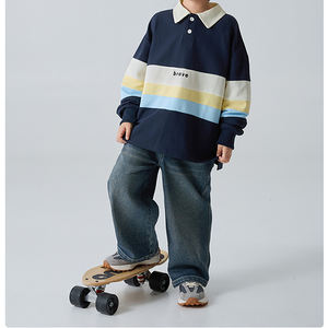 Nouvelle Collection Printemps-Automne 2026 : Polo à Manches Longues pour Garçons, Style Coréen, avec Blocs de Couleurs et Col Revers - Product Image 4