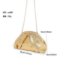 Pochette de soirée plissée souple pour femme, légère, résistante à l'eau, avec fermeture éclair et chaîne fine amovible, finition brillante