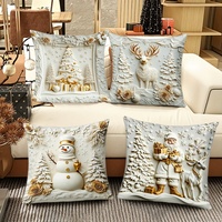 Housse de coussin de Noël personnalisée de luxe en or 45x45 cm, imprimé en peluche, motif cerf doré, bonhomme de neige, Père Noël, décoration de canapé pour la maison