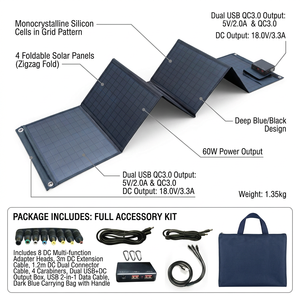 <span class=keywords><strong>60W</strong></span> Tragbares 6-fach Faltbares Monokristallines Solarmodul Wasserdichtes QC3.0 Ladegerät für Outdoor Camping RV 5V-72V Geräte - Product Image 4
