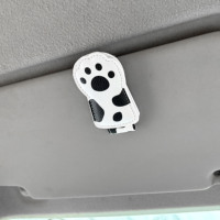 Support de lunettes et de cartes multifonctionnel en cuir PU magnétique de qualité supérieure pour pare-soleil de voiture, motif patte de chat mignon