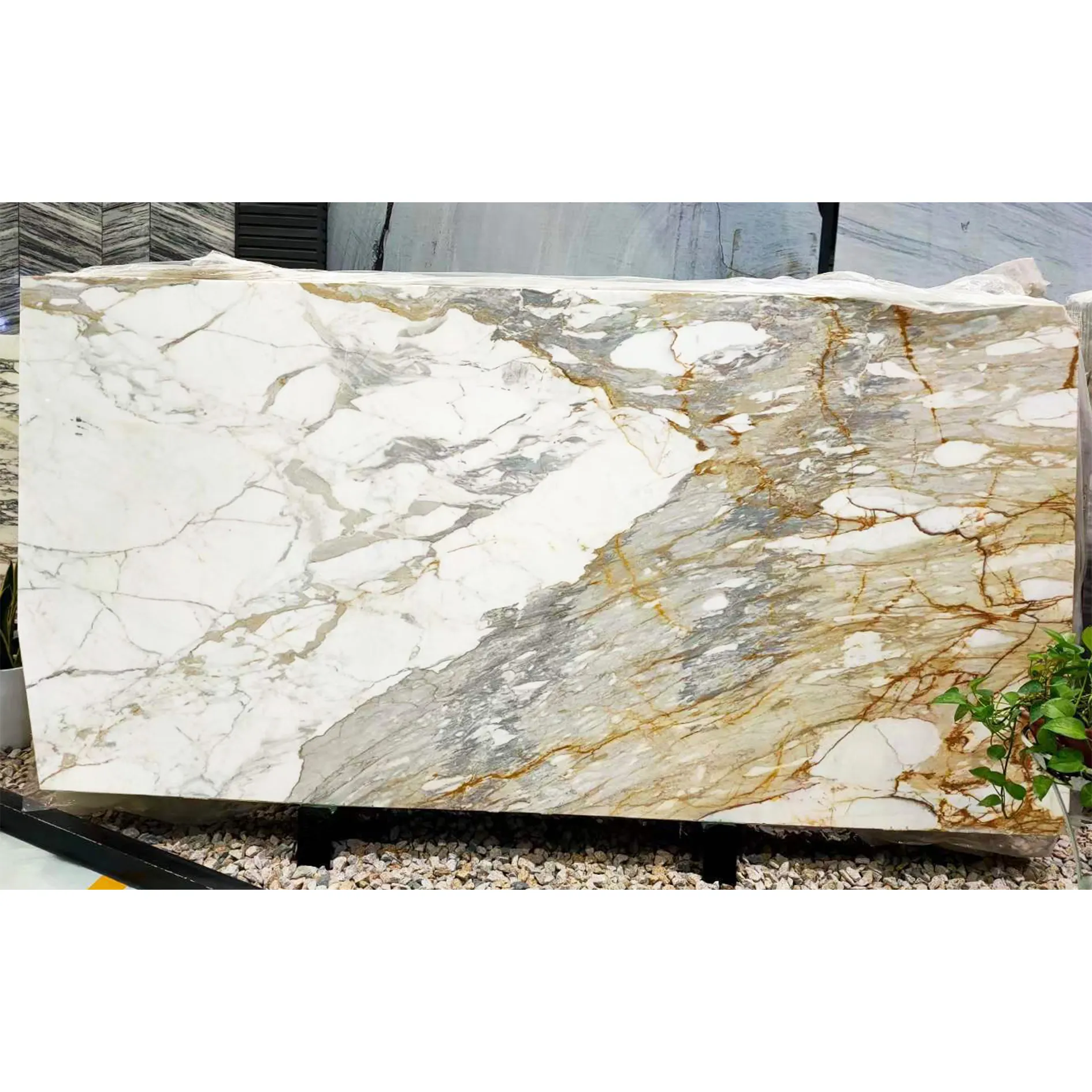 Italia Top Level Calacatta Gold Marble Slab Fish Belly Bathroom Vanity Top 3CM Kitchen Counter Flooring Tiles 18mm Marble Top