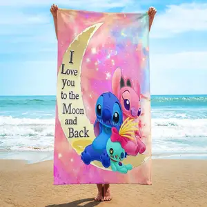 Newest Custom Print Microfiber Beach Towel Sand Free Quickdry Cartoon Stitch Kids Beach Towels With Logo