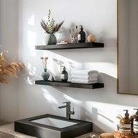 Étagères murales flottantes en bois, étagères murales en bois pour chambre à coucher, lot de 6 noires de 17 pouces