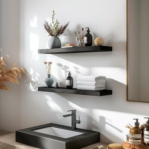 Étagères murales flottantes en bois, étagères murales en bois pour chambre à coucher, lot <span class=keywords><strong>de</strong></span> 6 noires <span class=keywords><strong>de</strong></span> 17 pouces - Product Image 2