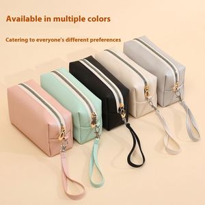 Women's Portable PU Leather Cosmetic <b>Storage</b> Bag Waterproof Square <b>Makeup</b> Case with Zipper Closure <b>for</b> Travel - Product Image 1