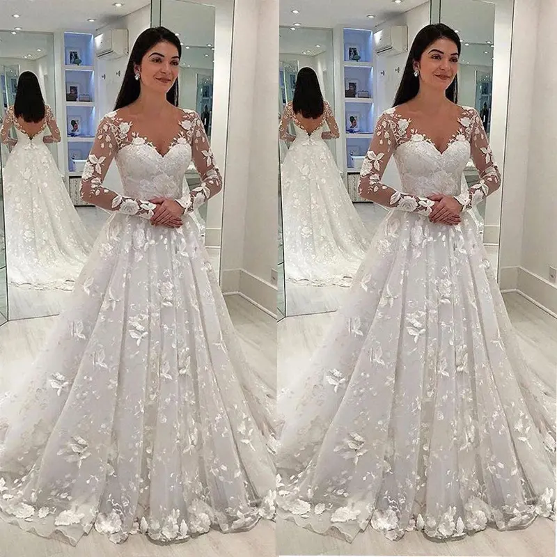 Robe De Mariage en dentelle à manches longues pour femmes, modèle 2023, vente en gros