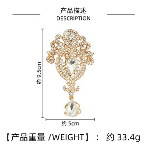 Pendentif Charme Créatif Personnalisé en Alliage Plaqué Or de Luxe, Style Européen, Couronne, Goutte d'Eau, Cristal et Strass pour Mariage et Fête - Product Image 6