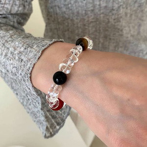 <b>Crystal</b> Bracelet With White <b>Crystal</b> Black Red Agate Tiger Eye Cat's Eye Beads Unisex Everyday Wear Jewelry - Product Image 1
