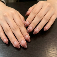 Faux ongles à presser dégradés nude, ongles artificiels brillants marron ombré en forme d'amande, kit de nail art réutilisable et amovible, personnalisation disponible
