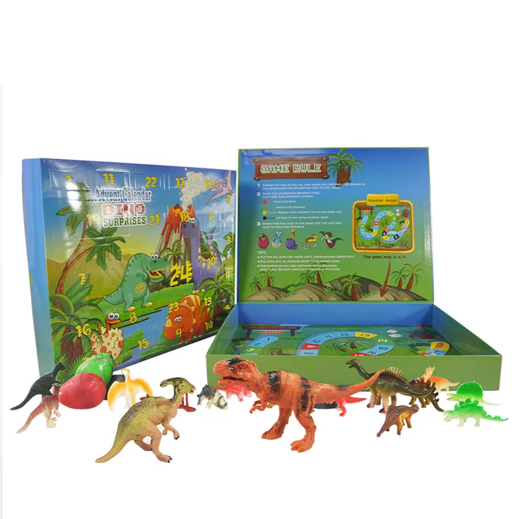 Low MOQ Custom Printing Recycle Paper Gift Green Box Kids Dinosaur Toys Set Christmas Advent Calendar Squeeze Toy