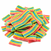Bande de bonbons gélifiés acidulés arc-en-ciel colorés, saveur fruitée, vente en gros, bonbons en vrac, usine personnalisée OEM ODM Halal, offre spéciale