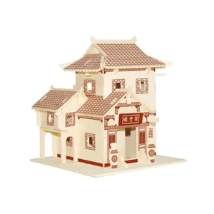 3D Houten Puzzel Traditionele Huis Building Jigsaw Aangepaste Educatief Kinderen Speelgoed