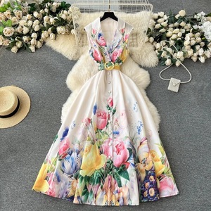 Nuova Moda All'ingrosso Primavera/Estate: Mini Abito Elegante Senza Maniche con Scollo a V, Stile Ufficio e da Festa, con Vita Impero e Chiusura Monopetto, Linea ad A - Product Image 2