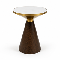 Table d'appoint élégante en dalle de roche ronde, avec piédestal en fer sculpté doré, pour salon, hôtel, salle de séjour, chambre à coucher, fabrication directe d'usine OEM ODM