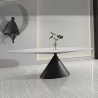 Ensemble de table à manger moderne italienne de style soucoupe volante avec plateau en marbre réglable en hauteur et base en acier inoxydable