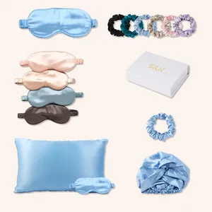 Regalo di lusso ricamo personalizzato Logo Set regalo federa in seta 100% seta di gelso Scrunchie, maschera per gli occhi e federa in seta