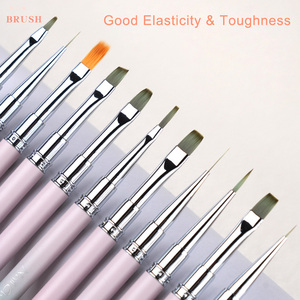 Ensemble de pinceaux à ongles à manche métallique dégradé, pinceaux souples en nylon pour la peinture au gel et le liner, pour le nail art - Product Image 1