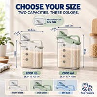 Distributeur de céréales en plastique écologique 2L 2.8L, récipient de stockage alimentaire transparent avec poignée, bec verseur et tasse doseuse pour riz et céréales, cuisine