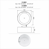 Bañera Redonda Independiente Blanca Profunda con Grifo Multifunción para Baño Spa 135cm 150cm
