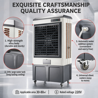Refroidisseur d'air industriel mobile grande capacité 100L, ventilateur de refroidissement 80m², remplissage automatique d'eau, climatiseur avec corps en alliage