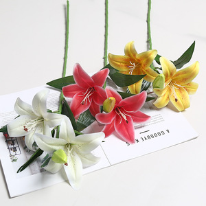 Flores Artificiales de Lirio Lichao, 2 Flores 1 Capullo, PVC Suave, Realistas, Decoración Nórdica para el Hogar, Accesorios para Bodas - Product Image 3