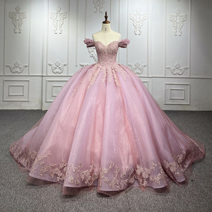 Robes de soirée de mariée et de bal en dentelle rose princesse, taille plus, épaules dénudées, Jancember 9932-1 - Product Image 1