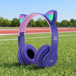 Cuffie wireless Myrva P47 con orecchie da gatto, Bluetooth V5.0, viola, per lo sport - Product Image 2