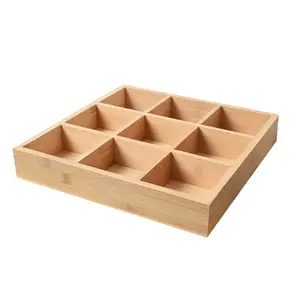 Caja de madera de bambú con 9 compartimentos, bandeja de almacenamiento de aceite