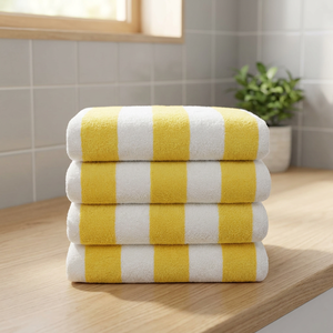 Serviettes de plage tropicales rayées en coton jaune et blanc, séchage rapide, tissées, lavables en machine, style moderne, pour adultes, toutes saisons, rectangulaires - Product Image 1