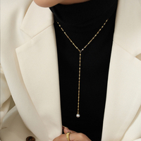 Collier en Chaîne de Perles Multiples Classique Plaqué Or 14K en Acier Inoxydable EMANCO pour Femmes, Bijoux de Fiançailles