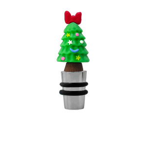 Christmas Tree Wine Stoppers Silver PVC Bottle Seal For <b>Red</b> Wine Champagne Spirits Decorative Stopper With <b>Bow</b> Design - Product Image 2